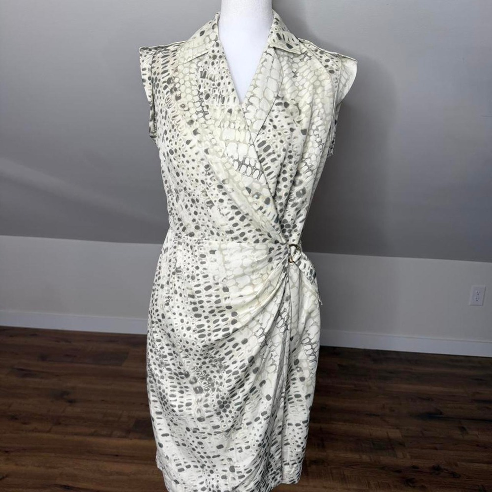Calvin Klein Snake Print Faux Wrap‎ Sheath Dress Safari Chic Career Size 6